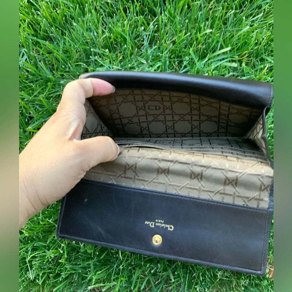 Christian Dior Vintage Cannage Long Wallet Black Leather Unisex.
